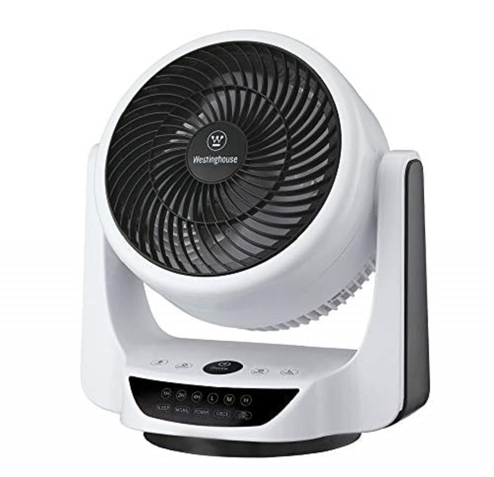 Westinghouse iluminación 73037 Ventilador de escritorio portátil oscilante Cormac, con mando a distancia, 25 cm, acabado blanco y negro