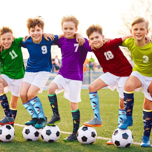 Zoooyawn 6 Pairs Over The Calf Kids Soccer Socks, Football Socks for Youth Boys Girls for Sports Team Athletic Socks4