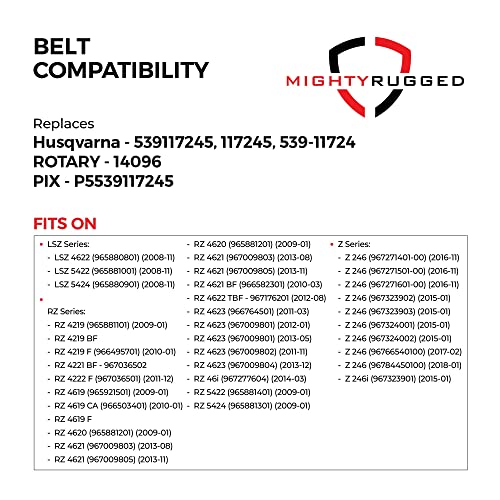 Image of MightyRugged 539117245 Husqvarna OEM Replacement Belt 5 /8x123, FITS Husqvarna LSZ 4622, LSZ 5422, LSZ 5424, RZ 4219, RZ 4619, RZ 4620, RZ 4621, RZ 4623, RZ 5422 and RZ 5424 mowers with 46 inch Deck