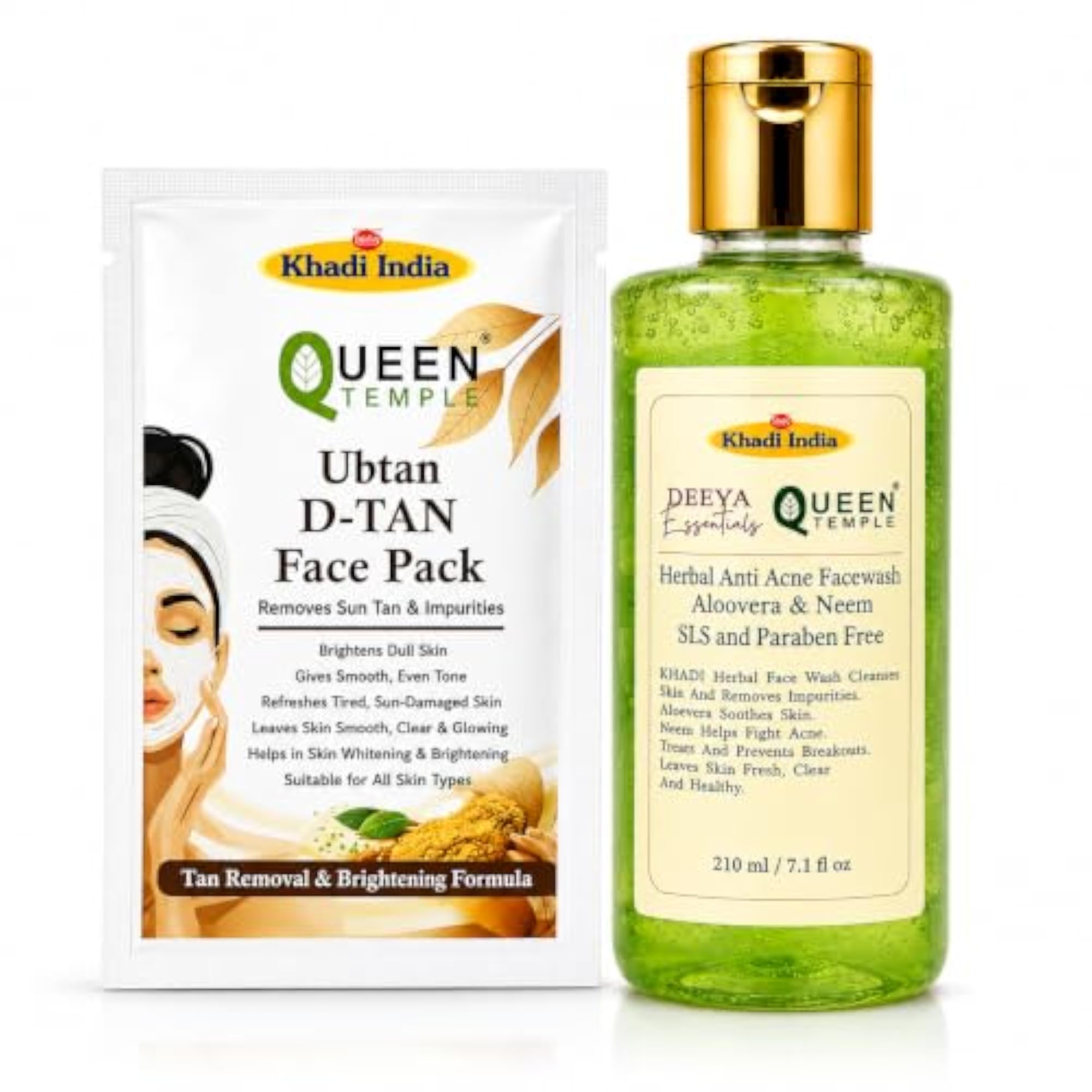 Khadi India Ubtan D-Tan Face Pack & Aloe Vera Face Wash Combo