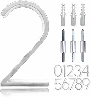 5" Zinc Alloy Floating House Number, Metal Modern House Numbers, Garden Door Mailbox Number Sign with Nail Kit, Coated Glossy Silver, Durable Visibility Signage,2