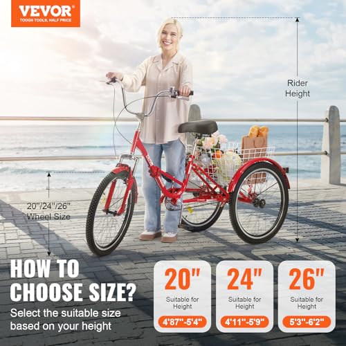 Image of VEVOR Folding Adult Tricycle,Adult Folding Trikes, 3 Wheel Cruiser Bike with Large Basket & Adjustable Seat, Shopping Picnic Foldable Tricycles for Women, Men, Seniors