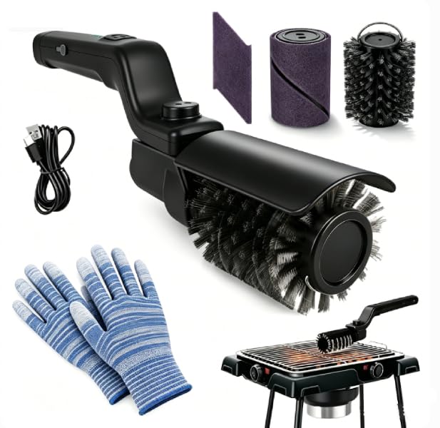 Cheffery Brosse Barbecue Électrique 2-en-1, Brosse ÉLectrique avec 3 Niveaux de Nettoyage/Rotation à 360° / 400 TR/Min, Rechargeable avec Têtes De Brosse...