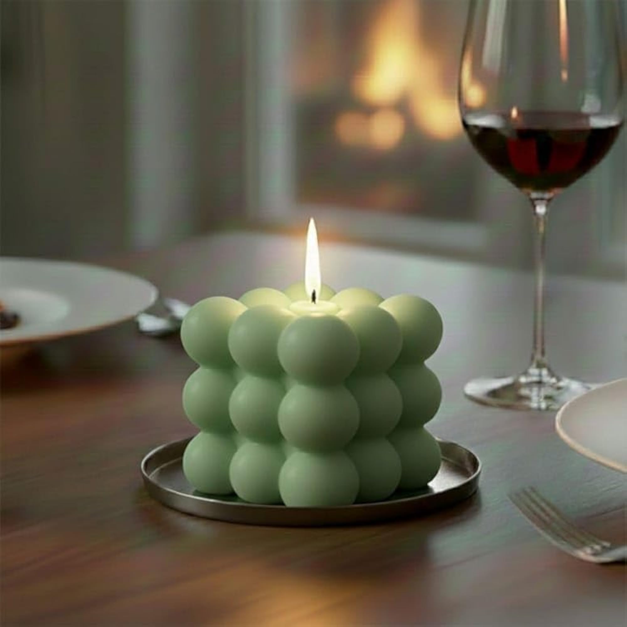Green Bubble Cube Candle, Decorative Design