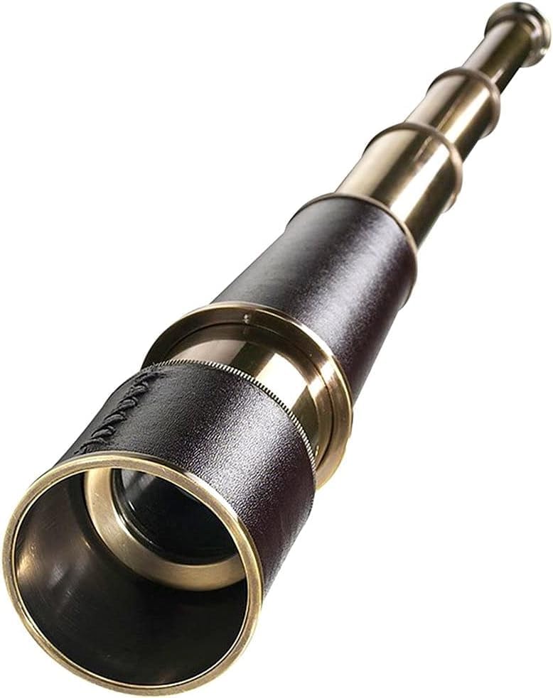 Vintage Style Telescope, 18 Inch Handheld Spyglass, Leather Wrapped with Bronze Finish