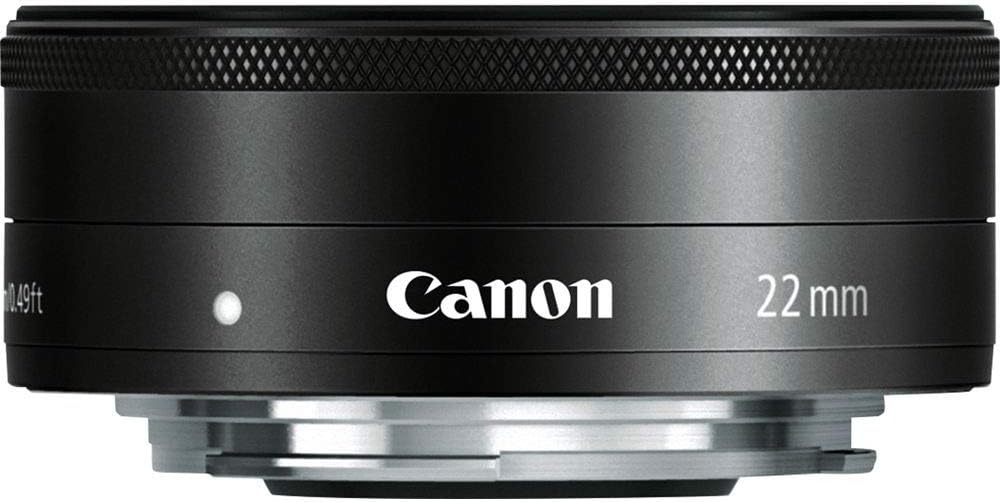 Canon EF-M 22mm f2 STM lens, front view showing aperture blades