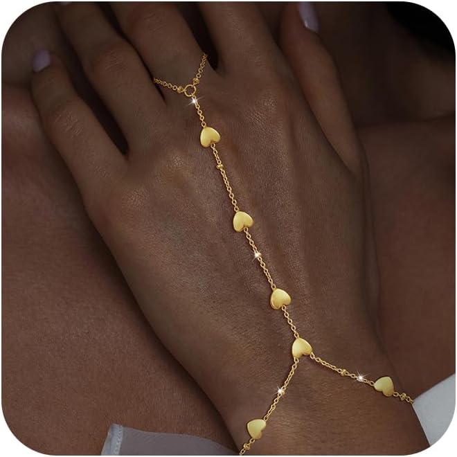 Bracelets for Women Gold/Silver Hand Chain Bracelets for Women Trendy Ring Chain Bracelet Cubic Zirconia CZ Beaded Charm Bracelet Adjustable Simple Waterproof Body Jewelry Gifts