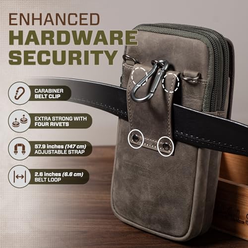 Sac banane en cuir véritable gris avec double compartiment pour smartphone
