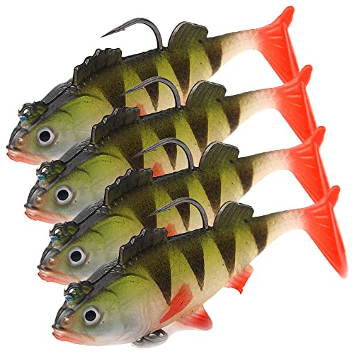 WHPromLang 4Pcs Pike Fishing Lures Baits Soft for Bass Trout Freshwater Saltwater Tackle, Green/Black