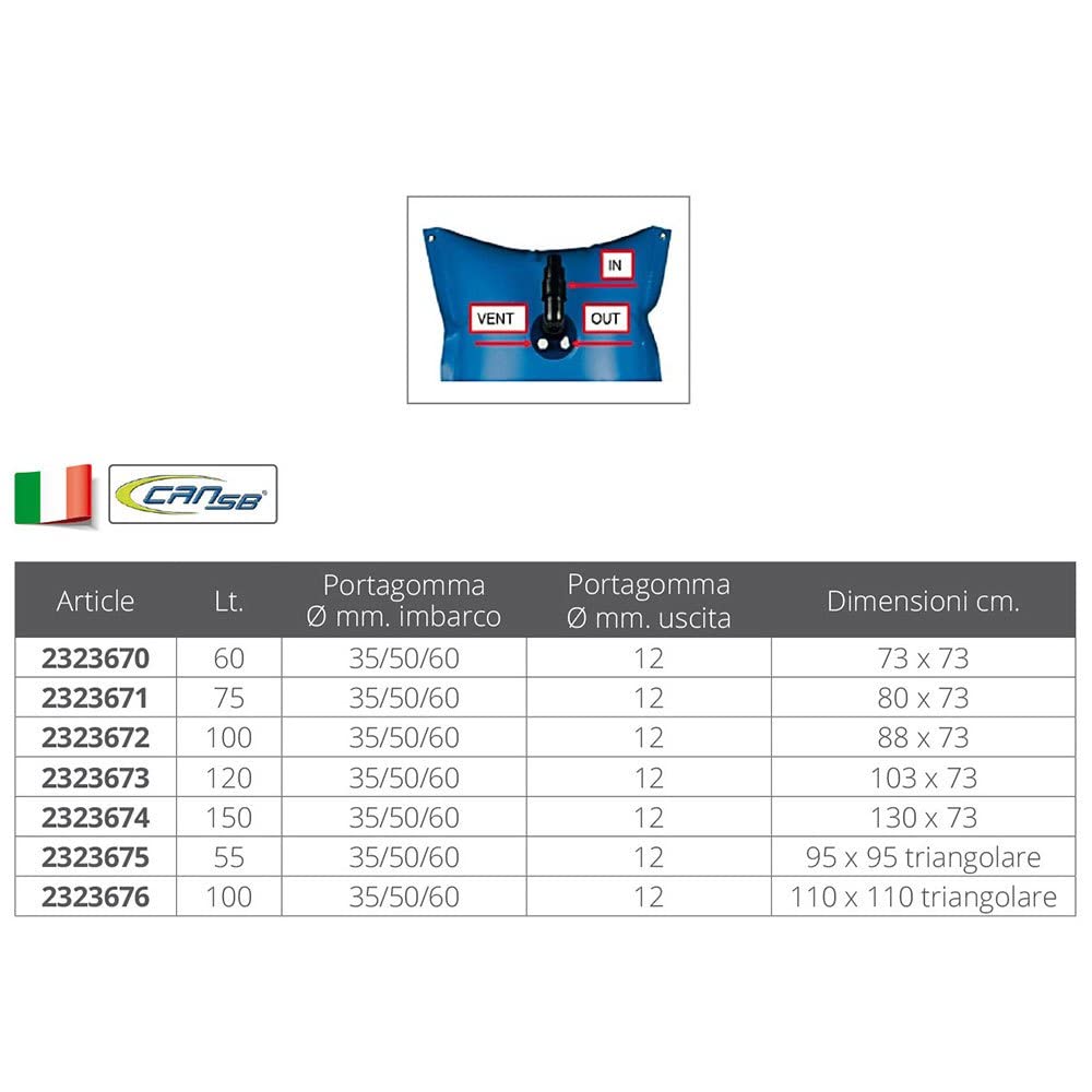 CAN Reservoir Souple 100 L RECTANGULAIRE 73 X 83 cm