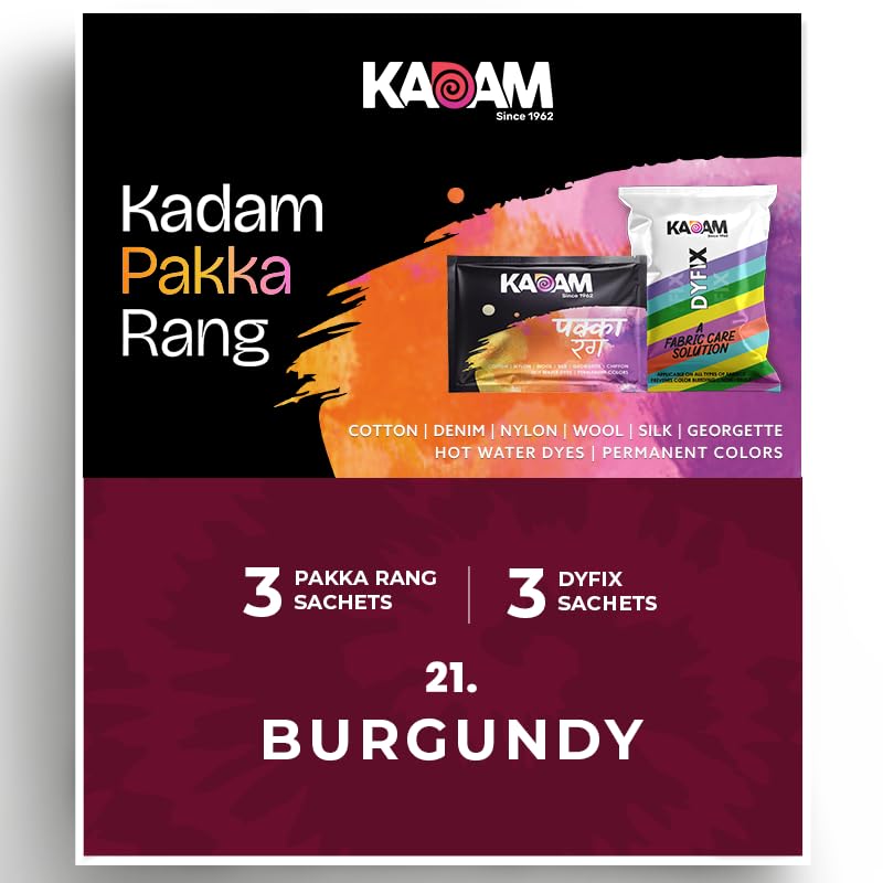 Kadam Pakka Rang | Burgundy | 3 Kadam Pakka Rang Sachets | 3 DyFix Color Fixer Sachets | Permanent Fabric Dye Colors (Jenas Black)-image-33