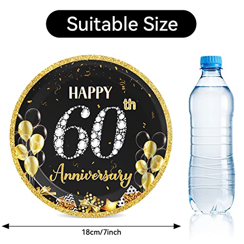 Image of Qyeahkj 48pcs 60th Anniversary Party Plates 60th Wedding Anniversary Disposable Paper Dessert Plates Supplies for Black and Gold Dessert Plates Tableware Decorations
