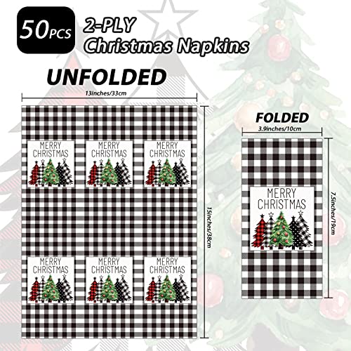 Christmas Napkins Black White Buffalo Plaid Farmhouse Christmas Luncheon Napkins Winter Guest Paper Napkins Disposable Hand Towel for Holiday Table Decorations (50 Pack) – Image 3