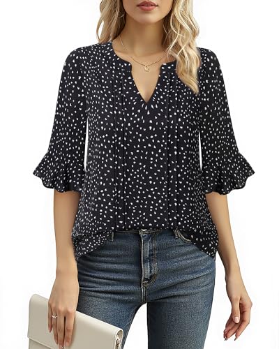 Bodhi talk Camicia da donna elegante in chiffon, estiva, per lavoro, business, casual, ufficio, feste, tunica, nero/bianco, XXL