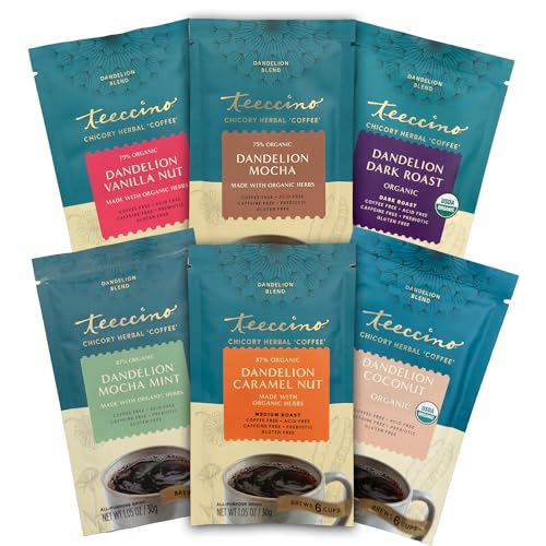 Teeccino Dandelion Root Herbal Coffee Sampler - Vanilla Nut, Mocha,
