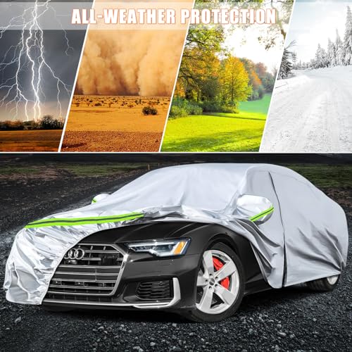 Image of Waterproof Car Covers Replace for 2004-2025 Audi A6 /S6, 6 Layers Silver All Weather Custom-fit Car Cover with Zipper Door & Windproof Bands for Snow Rain Dust Hail Protection