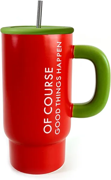 Jiyocy Large Ceramics Coffee Mugs，27 oz,Large Handle Design,Extra Large Tea and Coffee Cup for Office and Home，Microwave and Dishwasher Safe (Red)