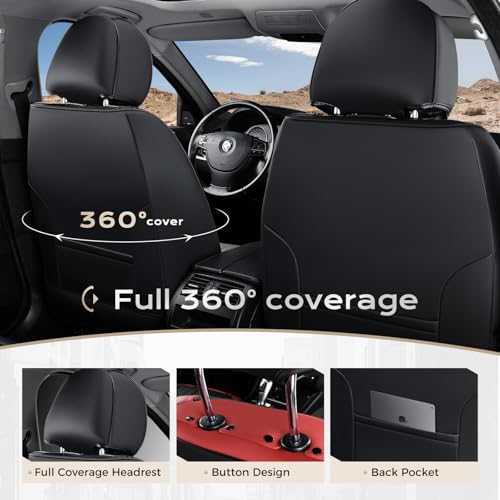 Image of Coverado Car Seat Covers Full Set, Seat Covers for Cars, Car Seat Cover, Car Seat Protector, Leather Car Seat Cushion, Waterproof Car Seat Covers Front Seats and Back Fit for Most Cars(Red&Black)
