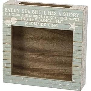 Primitives by kathy slat wood shell 10 length x 10 height x 250 width open holder seashell  urban country home decor