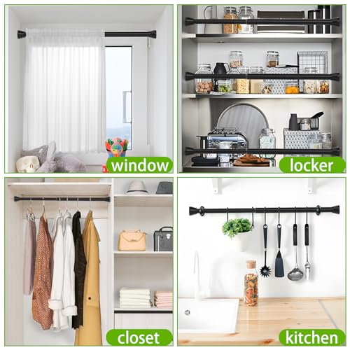 Image of Black Tension Rods 16 to 26 Inch Curtain Rods No Drilling Small Tension Rod Spring Adjustable Curtain Rod Expandable Pressure Spring Tension rods for Closet, Kitchen