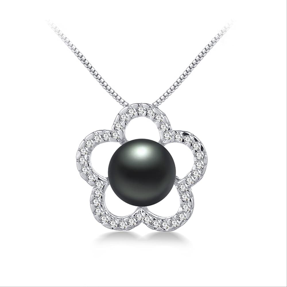 Pendentif perle d'eau douce naturelle véritable pour femme, chaîne fleur 45cm