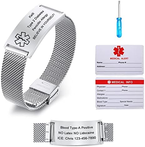 VNOX Medical Alert Bracelet for Women Medical Alert Bracelet for Men Personalized Customizable Epilepsy Type 1/2 Diabets Bracelets