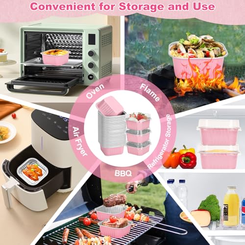 60 Pack Mini Cake Pans with Lids and Spoons, 5oz Square Aluminum Foil Loaf Pans Pink Small Cake Tins Disposable Baking Pans Dessert Cupcake Cups with Ribbon Decals for Wedding Birthday Party Picnics by LifeisLuck - Image 5