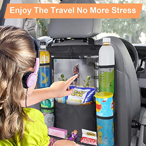 URAQT Auto Rückenlehnenschutz,2 Stück 600D Oxford Rücksitz Organizer Wasserdicht Rücksitzschoner Premium Autositz Organizer 8 Taschen Auto Organizer Kinder mit Berührbarem Tablet Fach für Autositz
