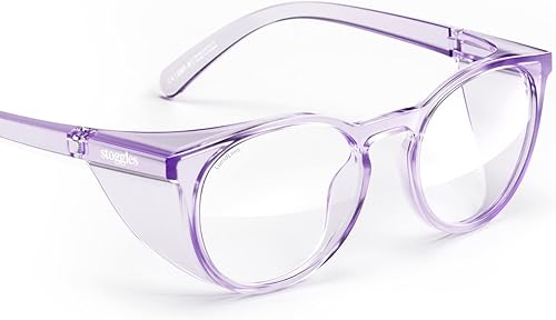 Stoggles - Lentes de seguridad con certificación Z87.1, modelo oficial, redondo, antiniebla y con bloqueo de luz azul (tamaño mediano, color lila)