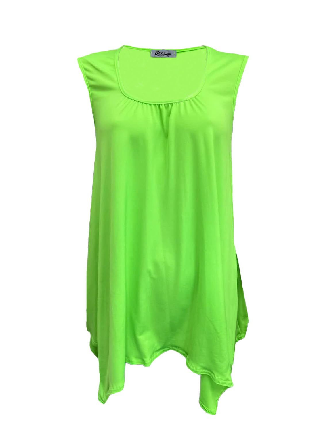 Womens Sleeveless Ladies Stretch Gathered Round Neck Uneven Hem Long Vest T-Shirt Top (as8, Numeric, Numeric_16, Numeric_18, Regular, Regular, Neon Green)