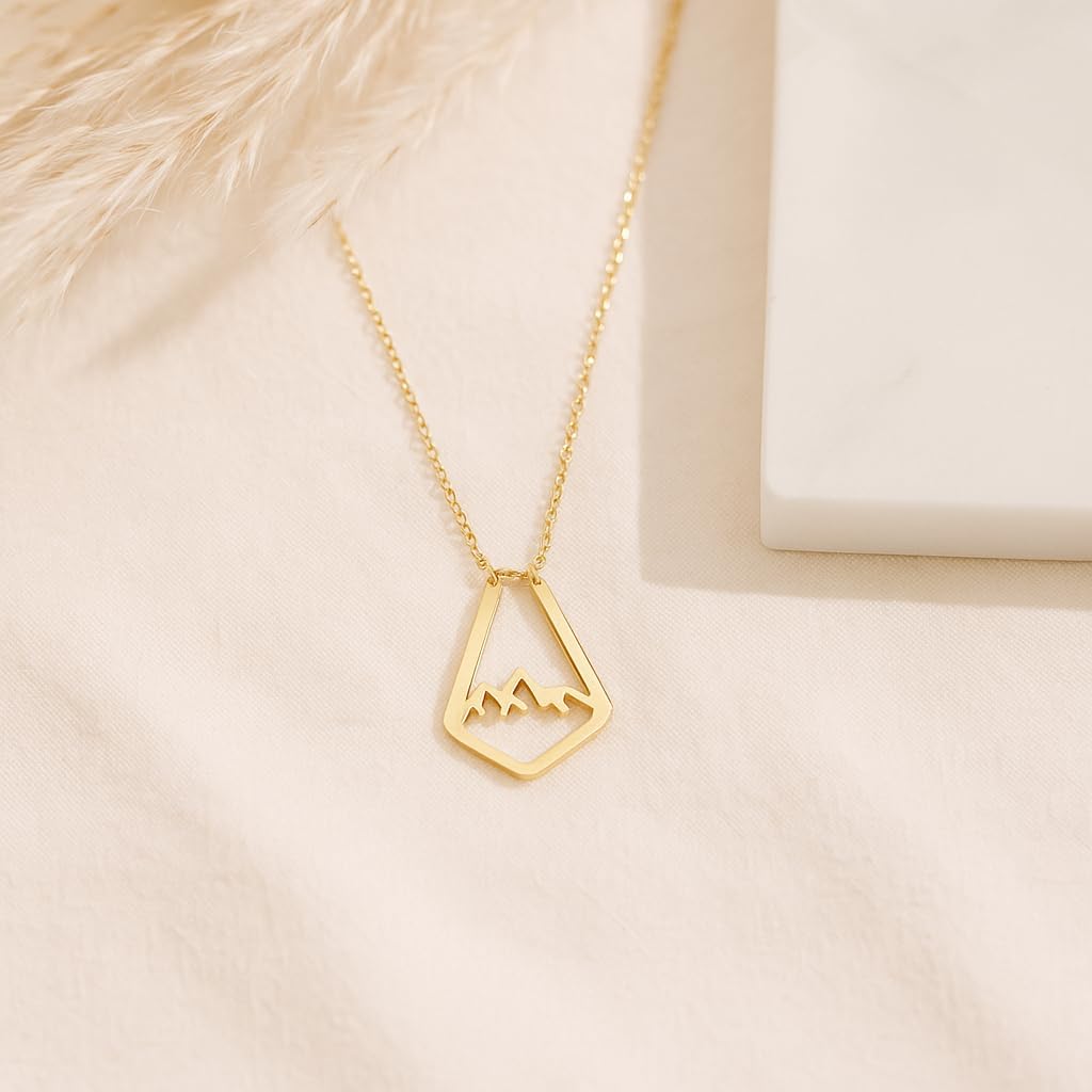 Ring Holder Necklace 14k Gold Mountain • Geometric Ring Keeper Pendant • Dainty Ring Holder for Wedding & Graduation Gifts For Her Doctor