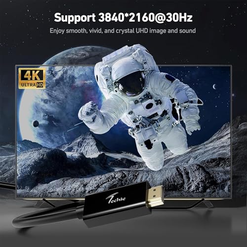 Image of Techie DisplayPort to HDMI Cable 1.8m Full HD 1080p 60Hz Display Cable, DisplayPort (Male) to HDMI (Male) Video Converter, Durable PVC Build and Plug-and-Play (Black)