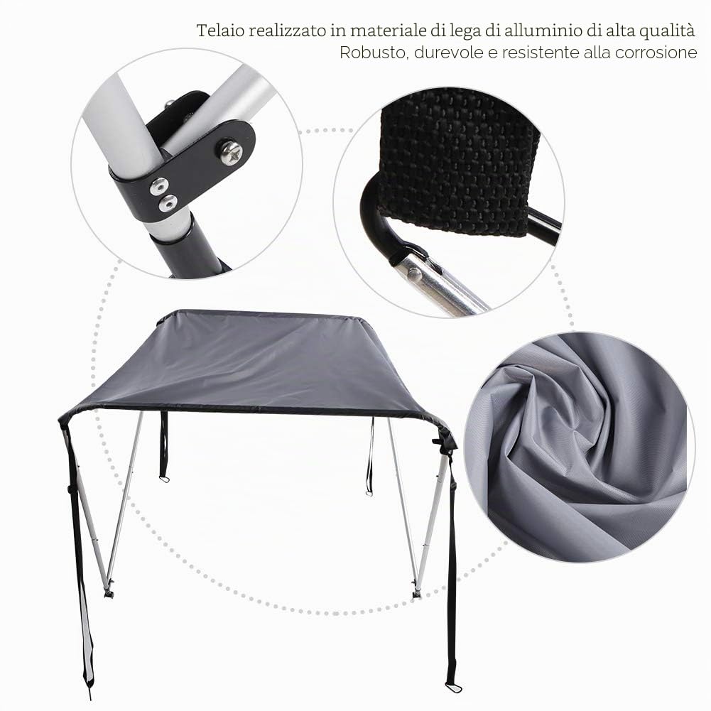Tendalino Parasole per Kayak, Tendalino per Canoa, Asta in Lega di Alluminio 210D Parasole in Tessuto Oxford Rivestito per Gommone Canoa Kayak Barca, Tendalino per Barca1