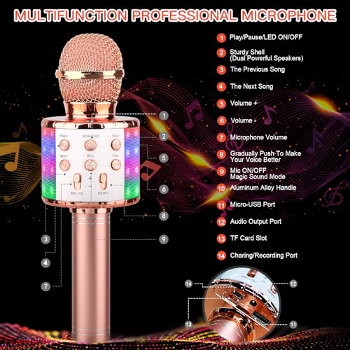 Image of ShinePick Wireless 4 in 1 Bluetooth Karaoke Microphone, Handheld Portable Speaker Machine, Home KTV Player with Record Function, Compatible with Android & iOS Devices(Pink)