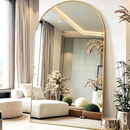 KOMCOTE Full Length Floor Mirror, 91x46 Inch Oversized Arched Standing Mirror in Gold for Bedroom, Living Room, Dressing Room - Elegant Freestanding Leaning Mirror Decor