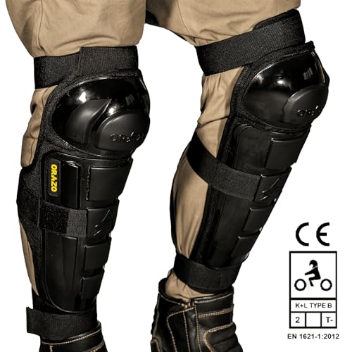 Image of ORAZO Raptor CE Certified Knee & Shin Protector | Level 2 K+L TYPE B T- | Anti-Slip Straps | Bionic & Asymmetric for Comfort | Made in India (Black, Long Straps)