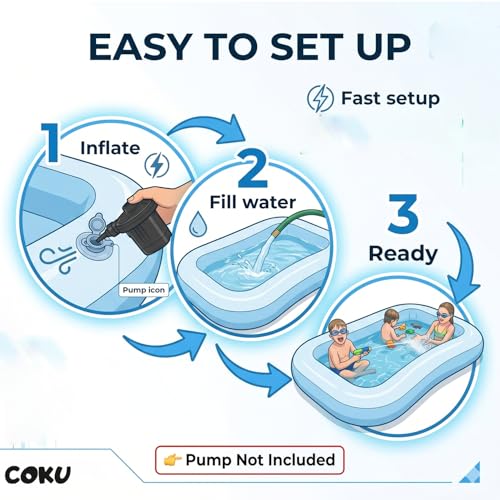 Image of Coku 5.5 Feet Rectangular Inflatable Swimming Pool for Kids & Adults | Foldable Family Bathtub, Large Rectangular Pool Thick PVC Pool for Backyard, Garden, Indoor Outdoor Summer Use (Multicolor)