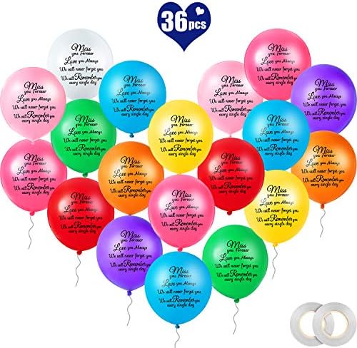 36 Pieces Colorful Release Memorial Balloons Remembrance Funeral Balloons with 2 Pieces White Ribbons for Celebration of Life, Balloon Release, Funeral Decoration