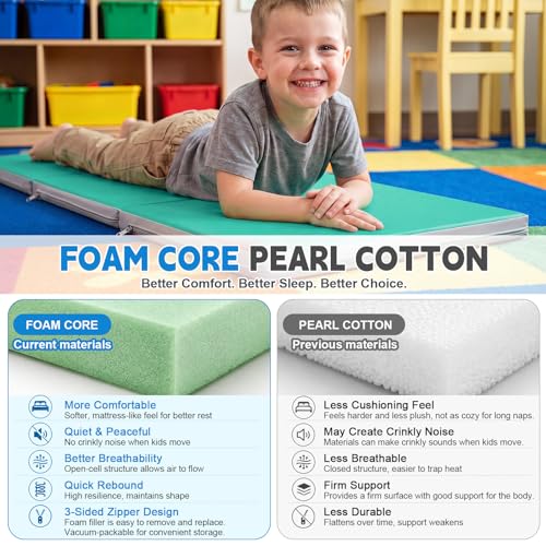 Image of Wesiti 5 Pcs Folding Kids Nap Mats for Preschool Daycare, 3 Section Folding Rest Mats Sleeping for Kids Toddler Nap 1 Inch Thick, Kindergarten School Classroom Supplies (Fresh)