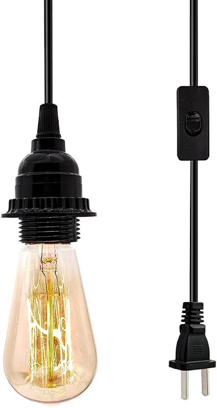 OmiSun Plug in Hanging Light Kit, Industrial Pendant Lighting Fixture, E26 E27 Retro Hanging Lights with Plug in Cord, 19.69 FT Cord with On/Off Switch Hanging Lamp Fixture for Living Room Bedroom