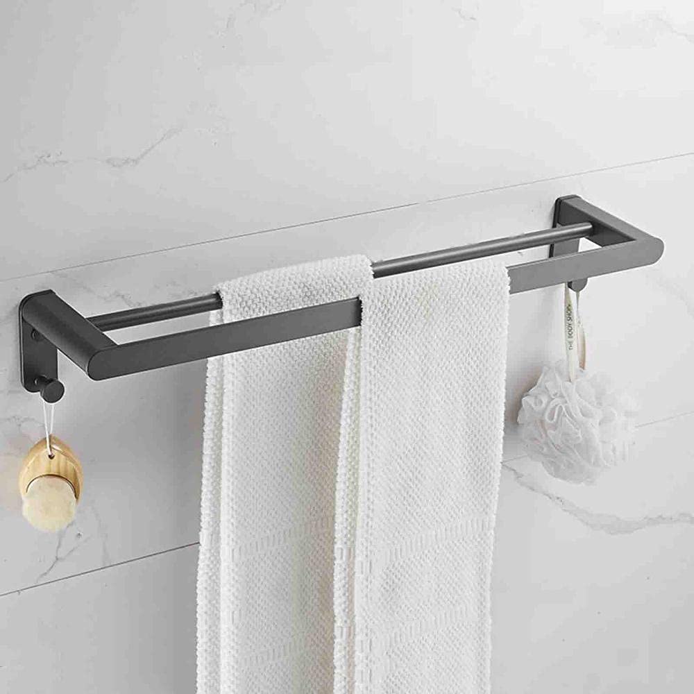 Porte-serviettes 2 étages en aluminium d'espace, fixation adhésive puissante de 40 cm