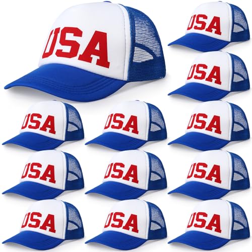 Image of Jeyiour 12 Pack 4th of July Hat Bulk, Patriotic 250th Anniversary Trucker Hats USA Adjustable Baseball Caps for Men Women