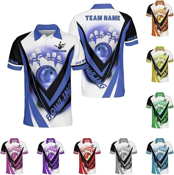 Personalized Mens Womens Bowling Shirts Retro, Bowling Game Collared Shirt, Gift for Bowlers Multicolor