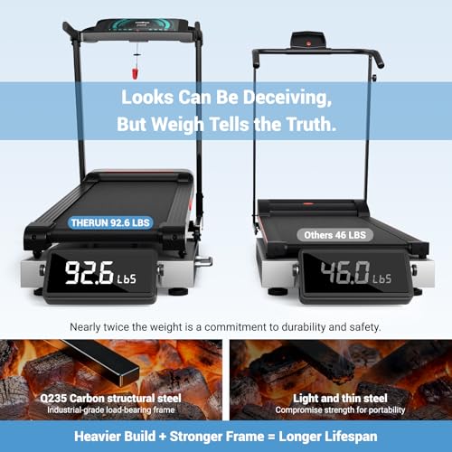 Image of THERUN Home Treadmill with Incline 15% Auto Adjust, 3.0 HP Treadmill with LED Strip, Heart Rate Monitoring Incline,16.5 inch Wider Running Belt