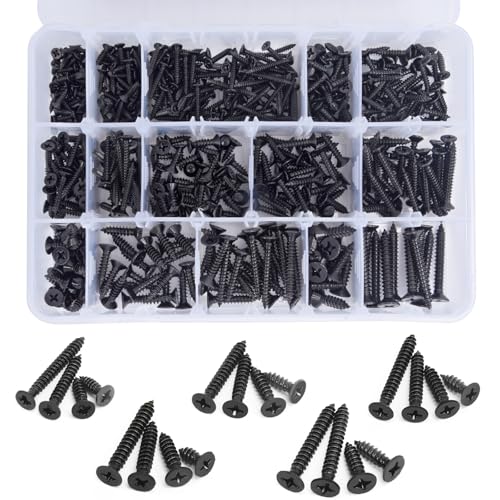 Gternity 542PCS 4681012 Phillips Head Screw Set Stainless Steel Wood Screws Assortment Kit, Assorted Sheet Metal Self Tapping Screws, 18-8(304) Stainless Steel (Flat Black)