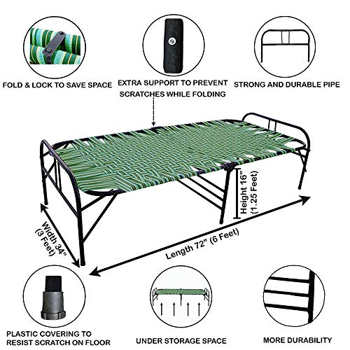 Image of ARTEMIST Portable Single Folding Painted Bed With Pillow Space Saving Heavy Duty Foldable Khat Cot For Sleeping Sturdy Metal Frame Space Saving Design 3X6 Feet (Modern- Bed & Pillow)(Multi-Color)