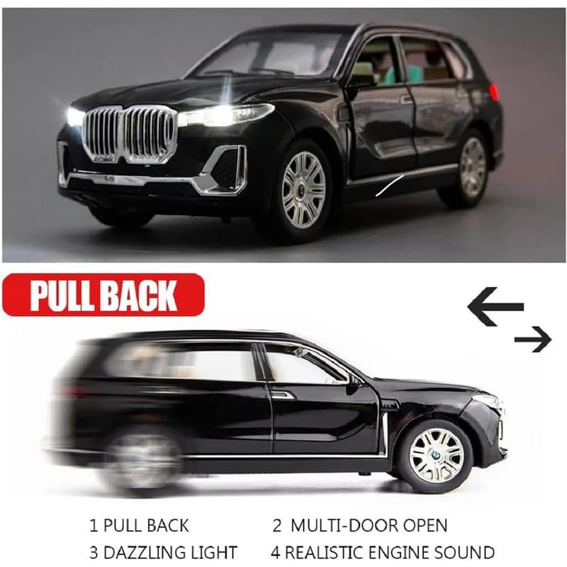 Image of Kids Model 1:32 BM X7 Die Cast Metal Car Pull Back Action Opening Doors with Realistic Engine Sound Lights Toy Car Gift for Boys - Multi