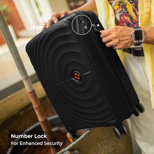 Image of Nasher Miles Polypropylene (PP) Spinner Seattle Hard-Sided Cabin Luggage 20 inch | 55cm | 8 Wheels Small Trolley Bag for Travel | Suitcase (Black)