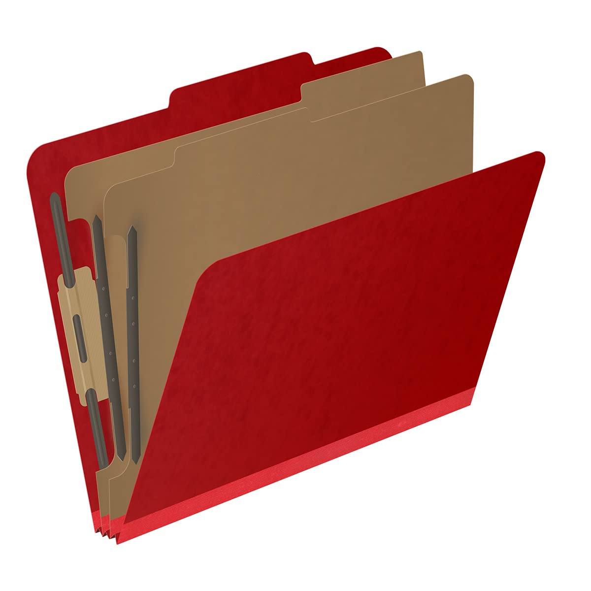 25 Pt. Pressboard Classification Folders, 2/5 Cut ROC Top Tab, Letter Size, 2 Dividers, Red (Box of 10)
