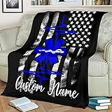 ORIWAVE Personalized Us American Flag Patriotic Blanket EMT Blanket Paramedic Blanket EMT Fleece Blanket EMT Blankets National Flag Day Gifts 4th of July Gifts Paramedic Gifts